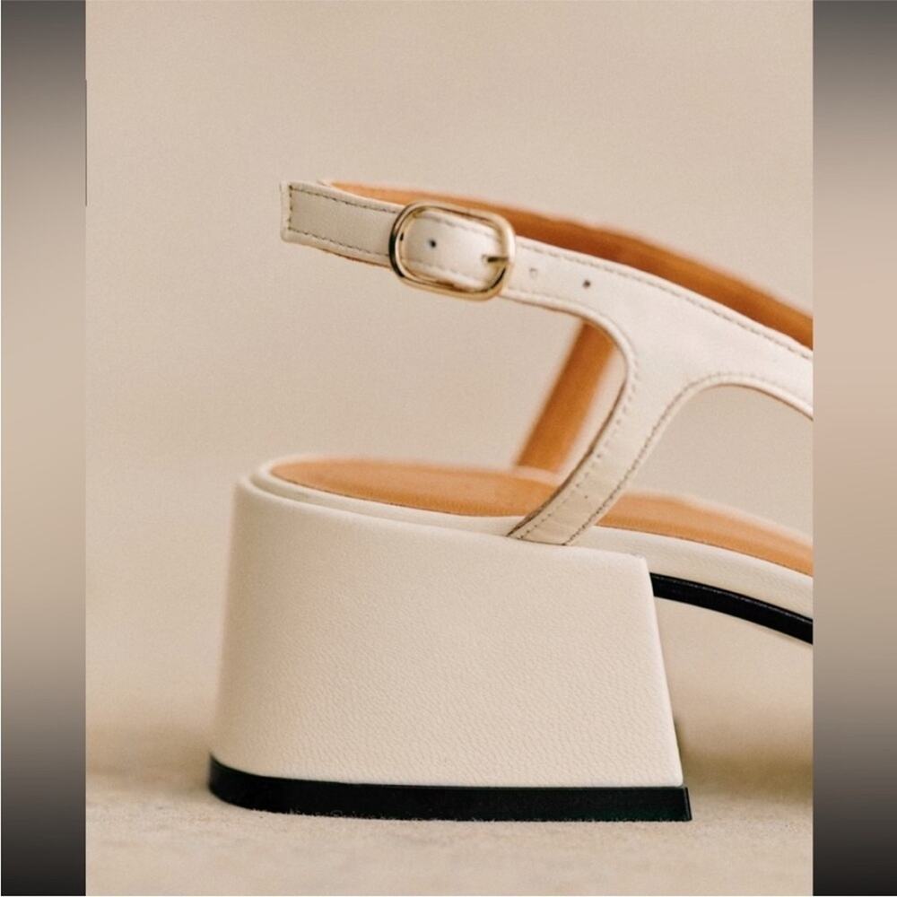 NWB Sezane PAULA BABIES Ecru white Black toe mid-height heels 38 - Picture 12 of 15
